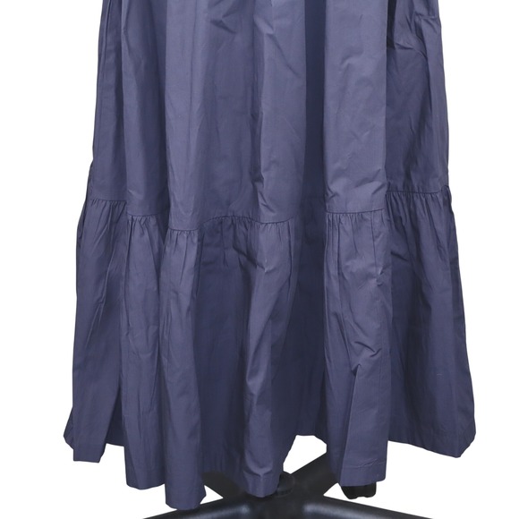 Quince Organic Cotton Ruched Midi Dress Navy Blue Square Neck Tiered Skirt XS - Picture 5 of 10